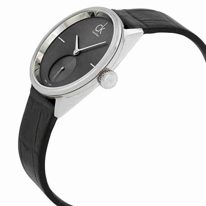 CALVIN KLEIN Accent Damenarmbanduhr mit schwarzem Zifferblatt und Leder