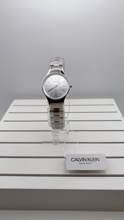 CALVIN KLEIN Simplicity Quarz Damenarmbanduhr mit silbernem Zifferblatt