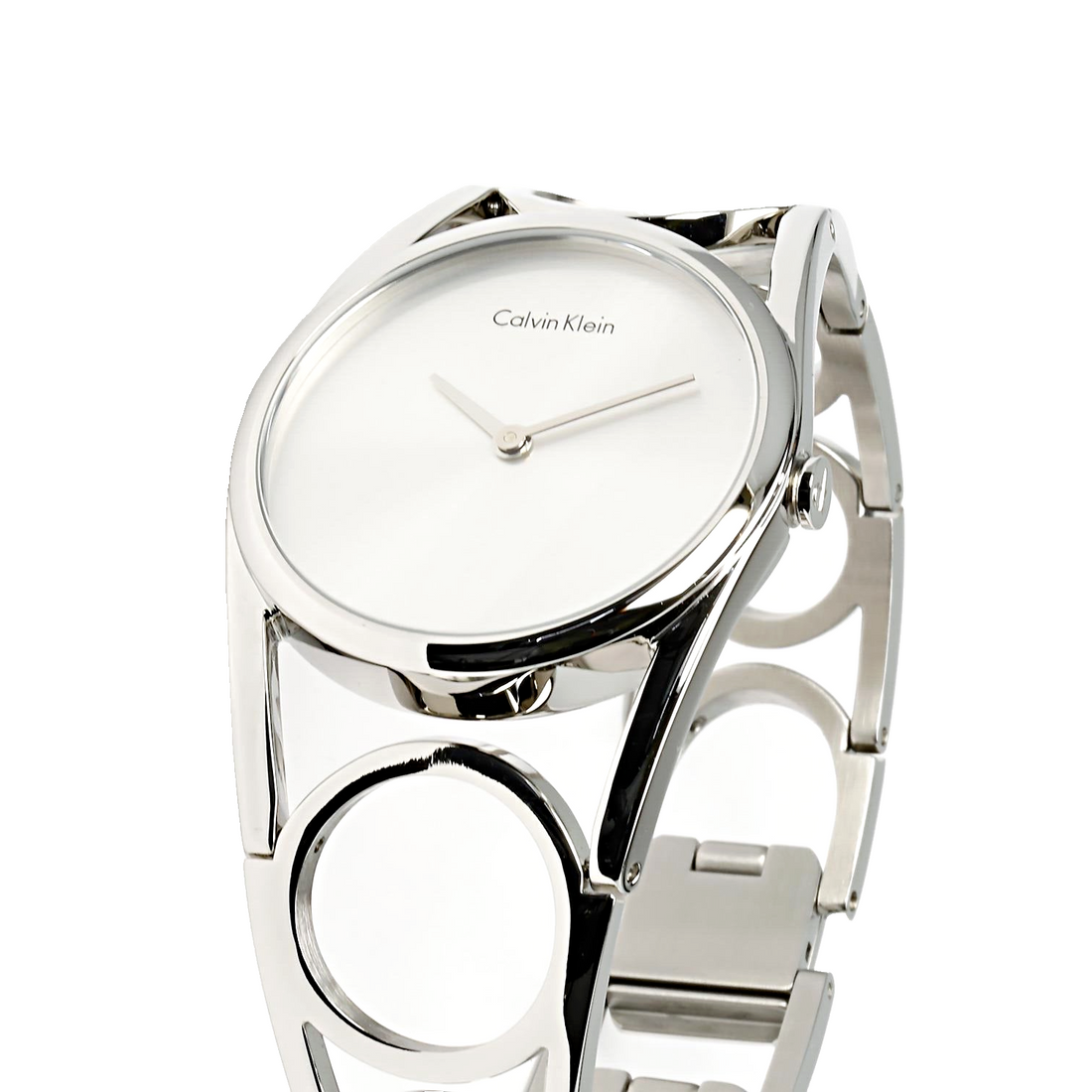 CALVIN KLEIN Damenuhr mit rundem silbernem Zifferblatt und kleinem Edelstahlgehäuse K5U2S146