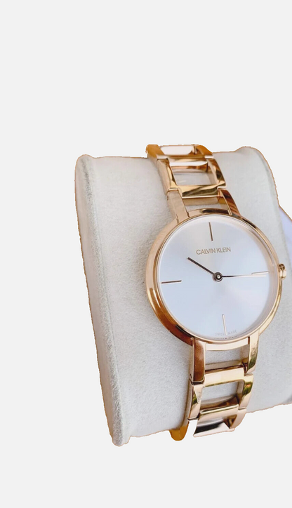 CALVIN KLEIN Cheers Damen Uhr Silber Zifferblatt Roségold PVD