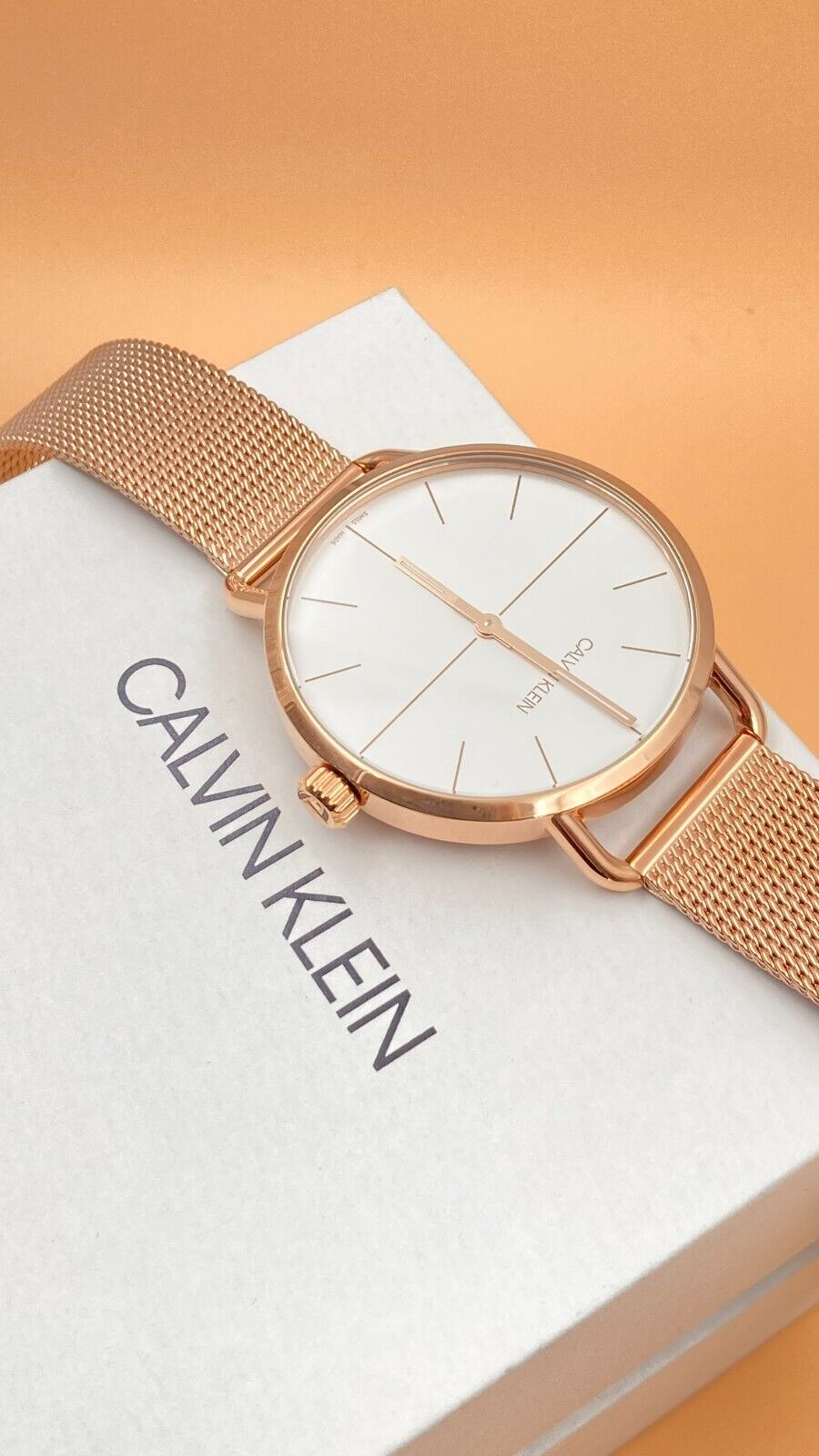 CALVIN KLEIN Even Edelstahl Mesh Roségold PVD Quarz Uhr