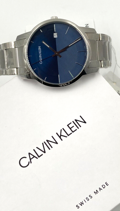 CALVIN KLEIN City Quarz Herrenarmbanduhr mit blauem Zifferblatt