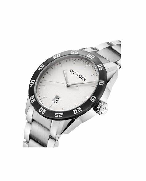 CALVIN KLEIN Quarz Herrenarmbanduhr mit silbernem Zifferblatt