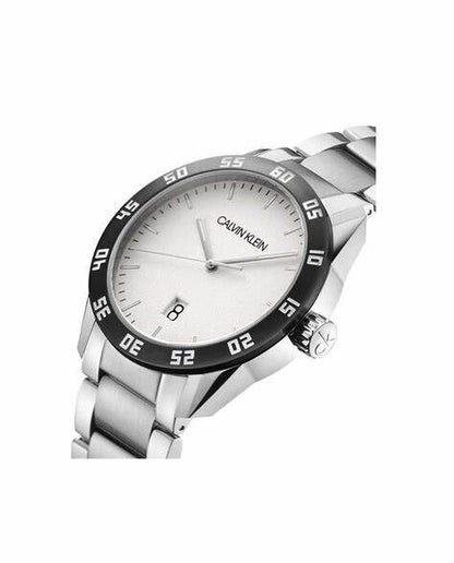 CALVIN KLEIN Quarz Herrenarmbanduhr mit silbernem Zifferblatt