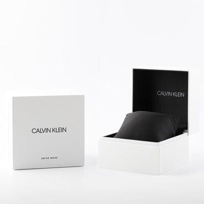 CALVIN KLEIN Accent Damenarmbanduhr mit schwarzem Zifferblatt und Leder
