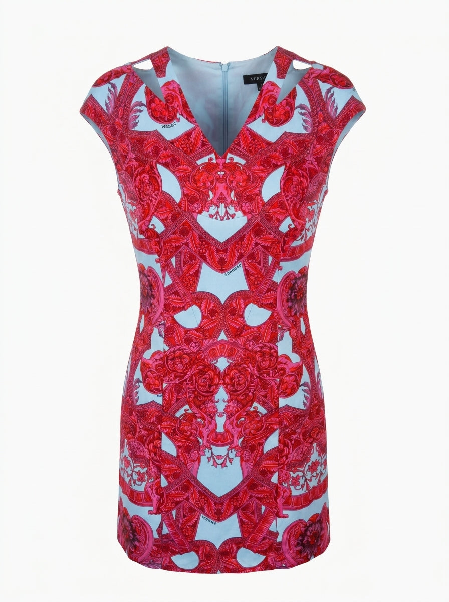 Versace Damenkleid Rot Weiß Barockmuster — ghost