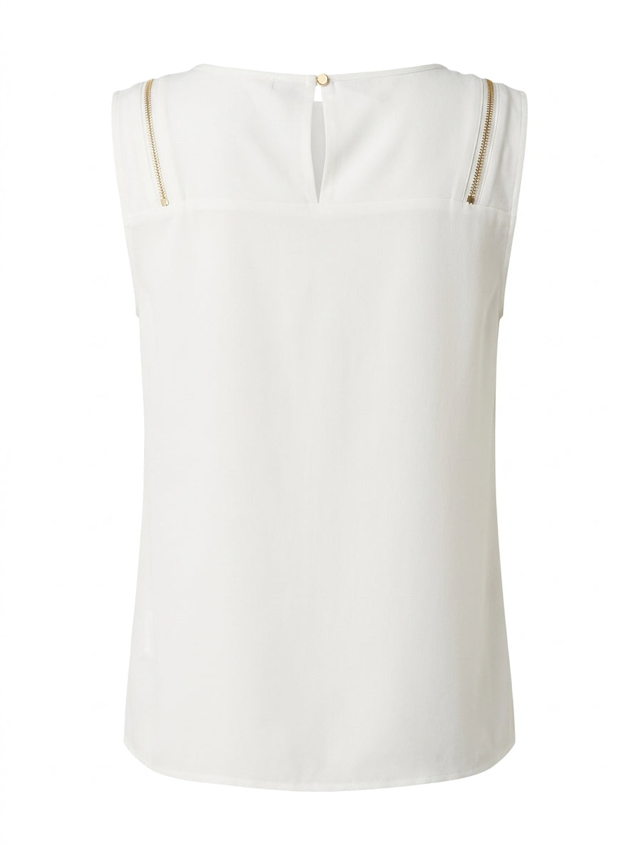 Armani Jeans Tanktop Damen Weiß Reißverschluss-Detail — ghost