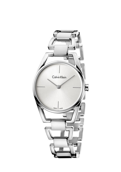 CALVIN KLEIN Dainty Quarz Damenarmbanduhr mit silbernem Zifferblatt