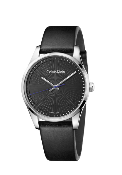 CALVIN KLEIN Steadfast schwarze Zifferblatt schwarze Leder Herren Uhr