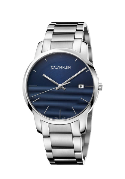 CALVIN KLEIN City Quarz Herrenarmbanduhr mit blauem Zifferblatt