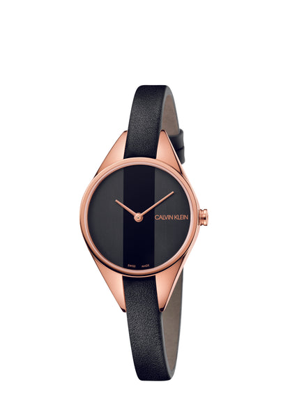 CALVIN KLEIN Rebel Quarz Damenarmbanduhr mit schwarzem Zifferblatt