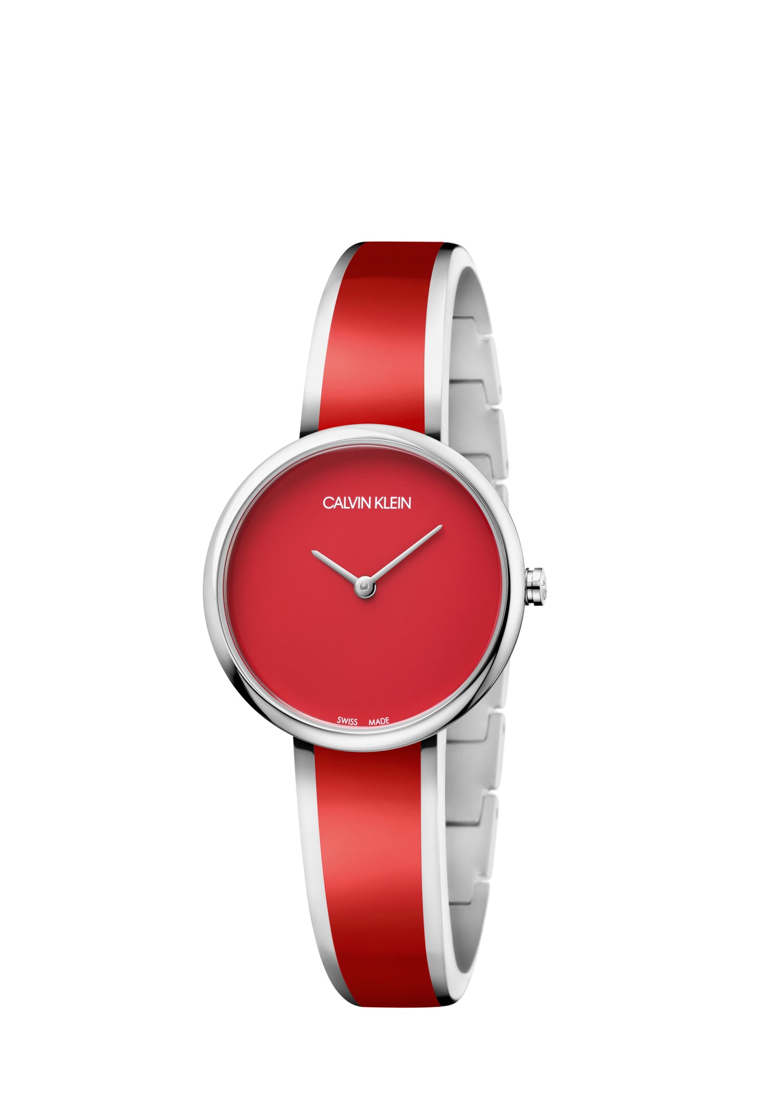 CALVIN KLEIN Seduce Quarz Damenarmbanduhr mit rotem Zifferblatt