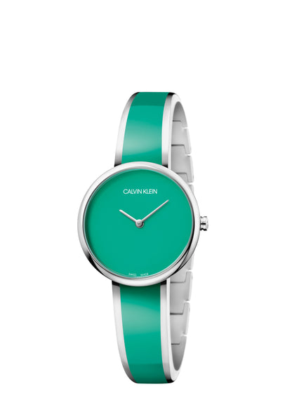 CALVIN KLEIN Seduce Quarz Damenarmbanduhr türkisfarbenes Zifferblatt