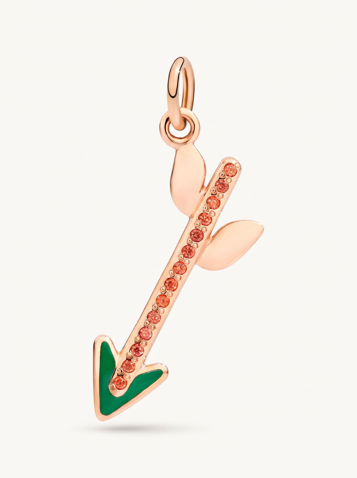 Colgante Flecha Dodo en oro rosa de 9 quilates, con zafiros y esmalte verde