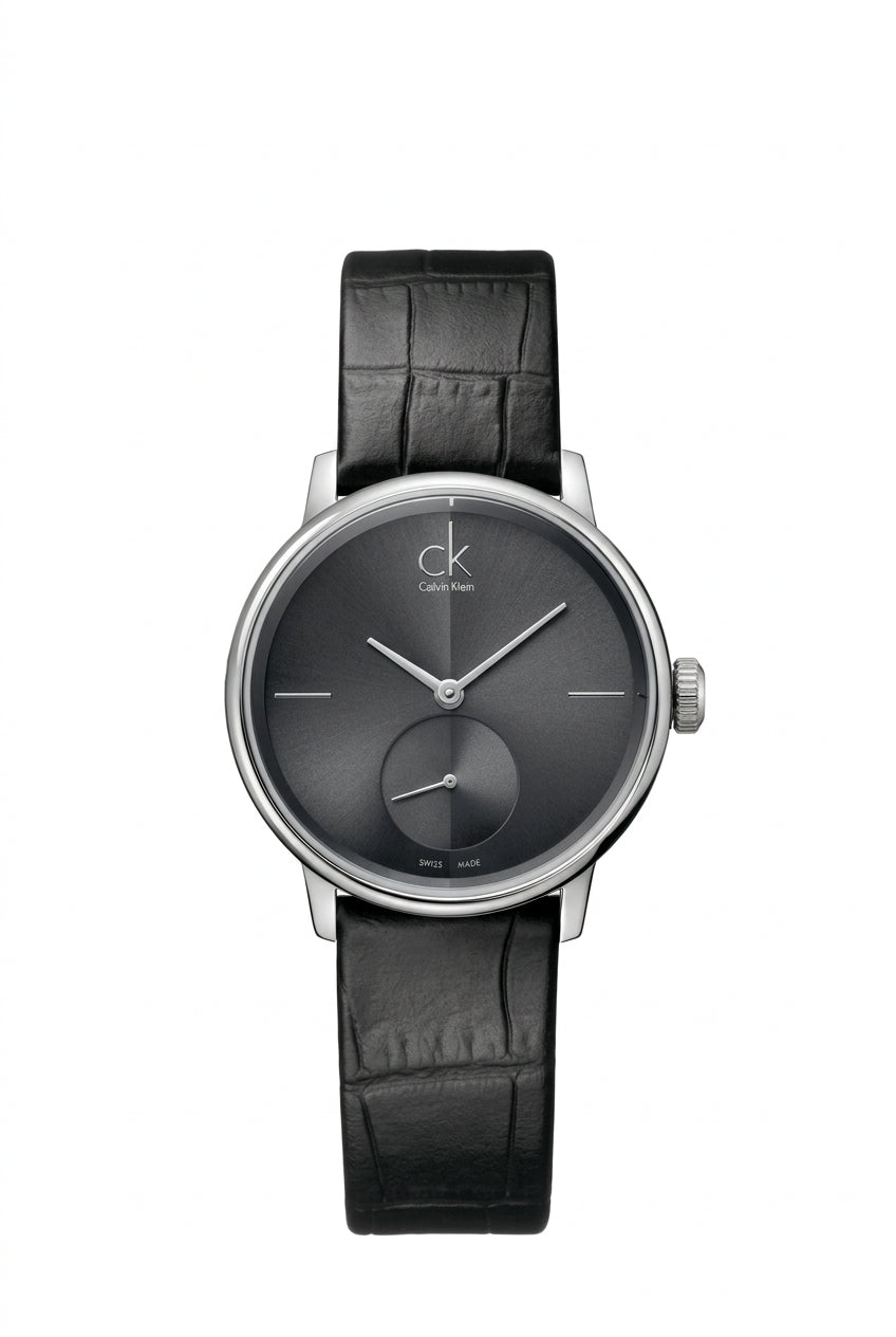 Montre pour femme Calvin Klein Accent Argent Noir Swiss Made (K2Y231C3)