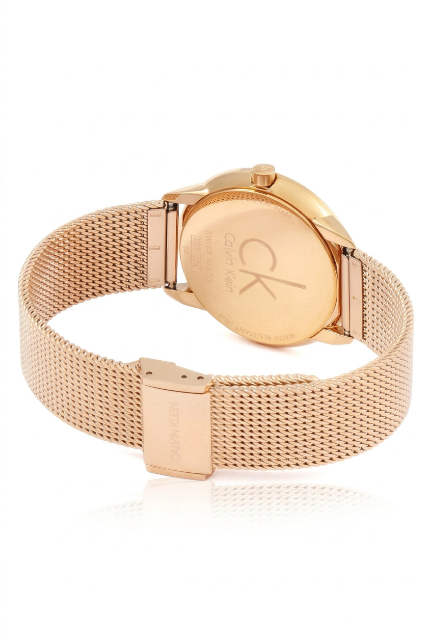 Calvin Klein Minimal Unisex Watch Rose Gold Black Swiss Made (K3M22621)