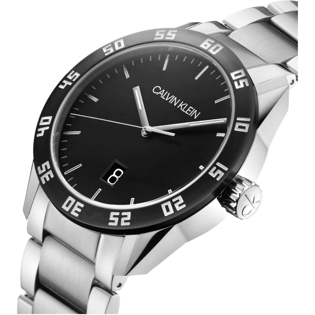 CALVIN KLEIN Quarz Herrenarmbanduhr mit schwarzem Ziffernblatt