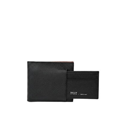 Schwarze Bally Byroff Geldbörse aus Kalbsleder mit Kartenhalter, kompakte und elegante Brieftasche mit mehreren Kartenfächern.