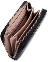 Dunkelschwarze Bally Lafton Suzy Damen-Geldbörse aus Leder mit goldfarbenen Details und mehreren Kartenfächern.