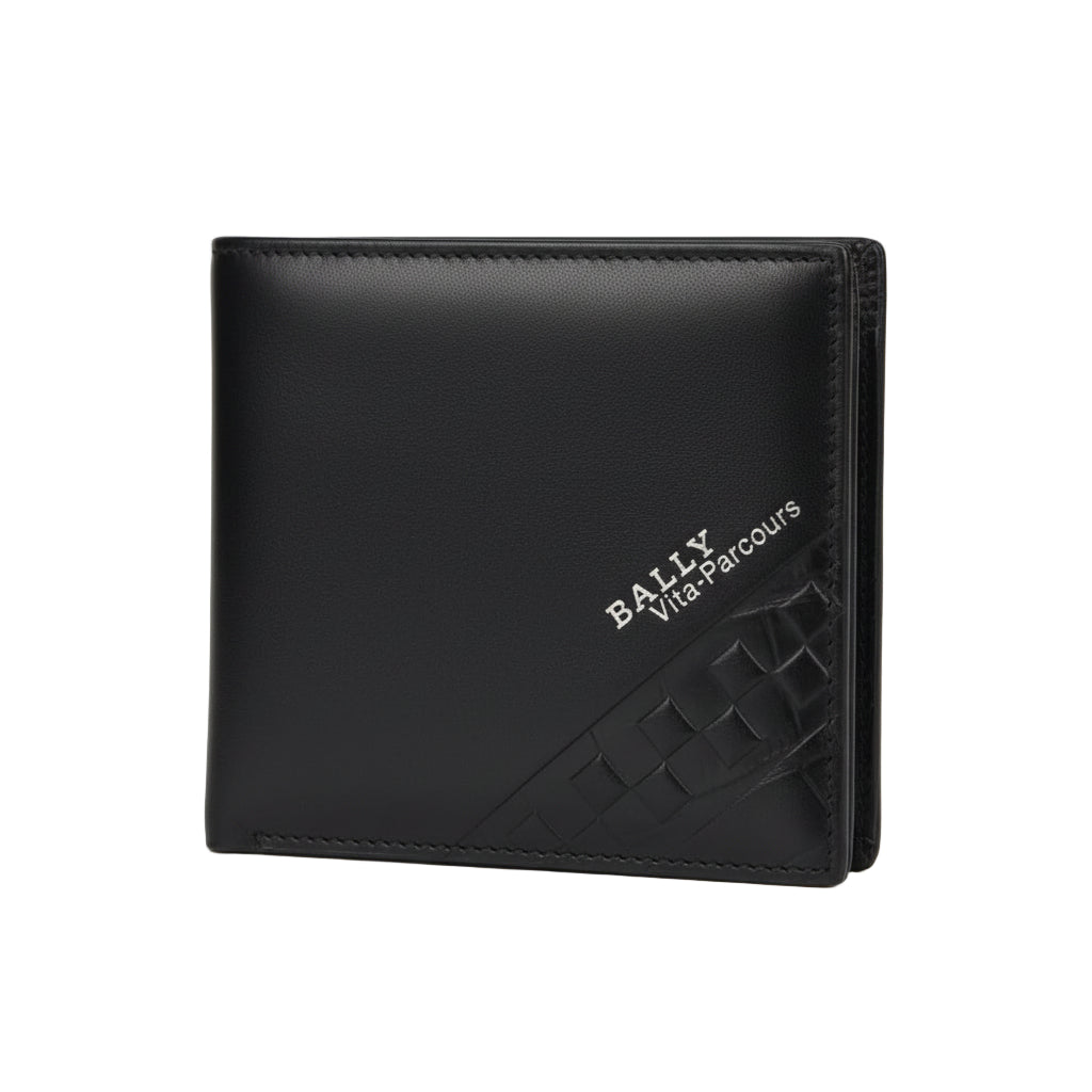 Schwarze Bally Vita Parcours Geldbörse im Bifold-Design, aus hochwertigem Leder, mit sichtbaren Kartenfächern und Geldscheinfach.
