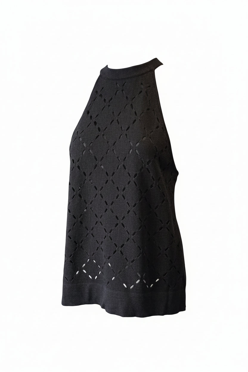 Emporio Armani Stricktop Schwarz Lochstrickmuster Ärmellos