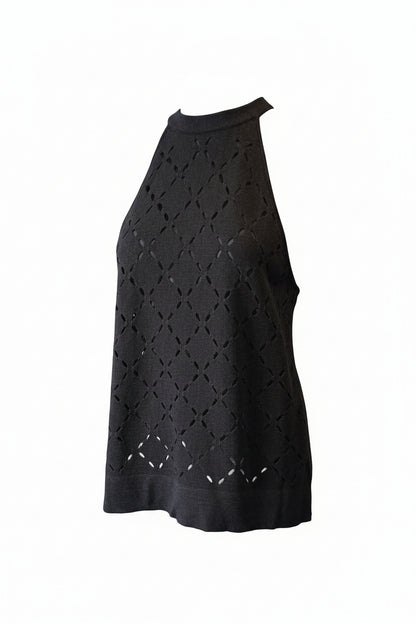 Emporio Armani Stricktop Schwarz Lochstrickmuster Ärmellos