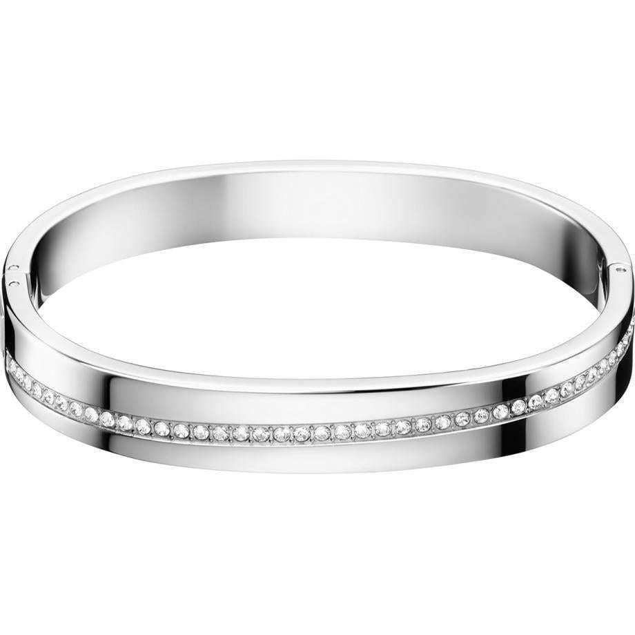 Calvin Klein Damen Armreif aus Edelstahl mit Diamanten, silberfarben, elegantes Schmuckstück, stilvoller Damenarmreif.