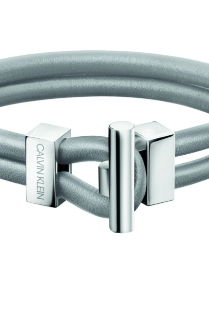 Calvin Klein Anchor Armband für Unisex aus Edelstahl und Leder, silberfarben, L, mit Anker-Design.