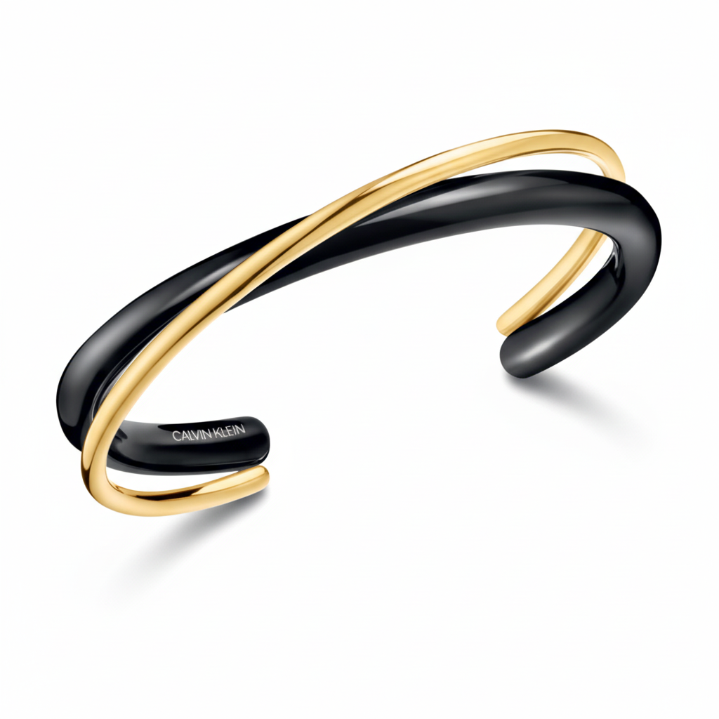 Calvin Klein Damen-Armband aus Edelstahl in Gold und Schwarz, Doppel-Armreif, elegantes Schmuckstück für Damen