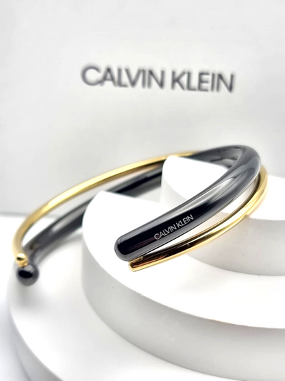 Calvin Klein Damen-Armband aus Edelstahl in Gold und Schwarz, Double-Armreif im eleganten Design, Größe M