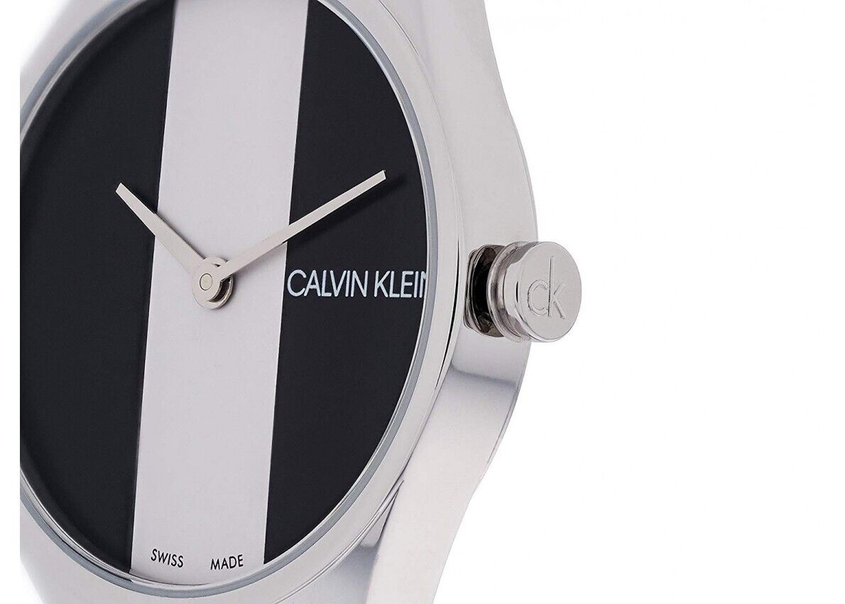 Calvin Klein Rebel Damenuhr mit 29mm Quarzwerk, Edelstahlarmband und Swiss Made, modernes Design, Nahaufnahme