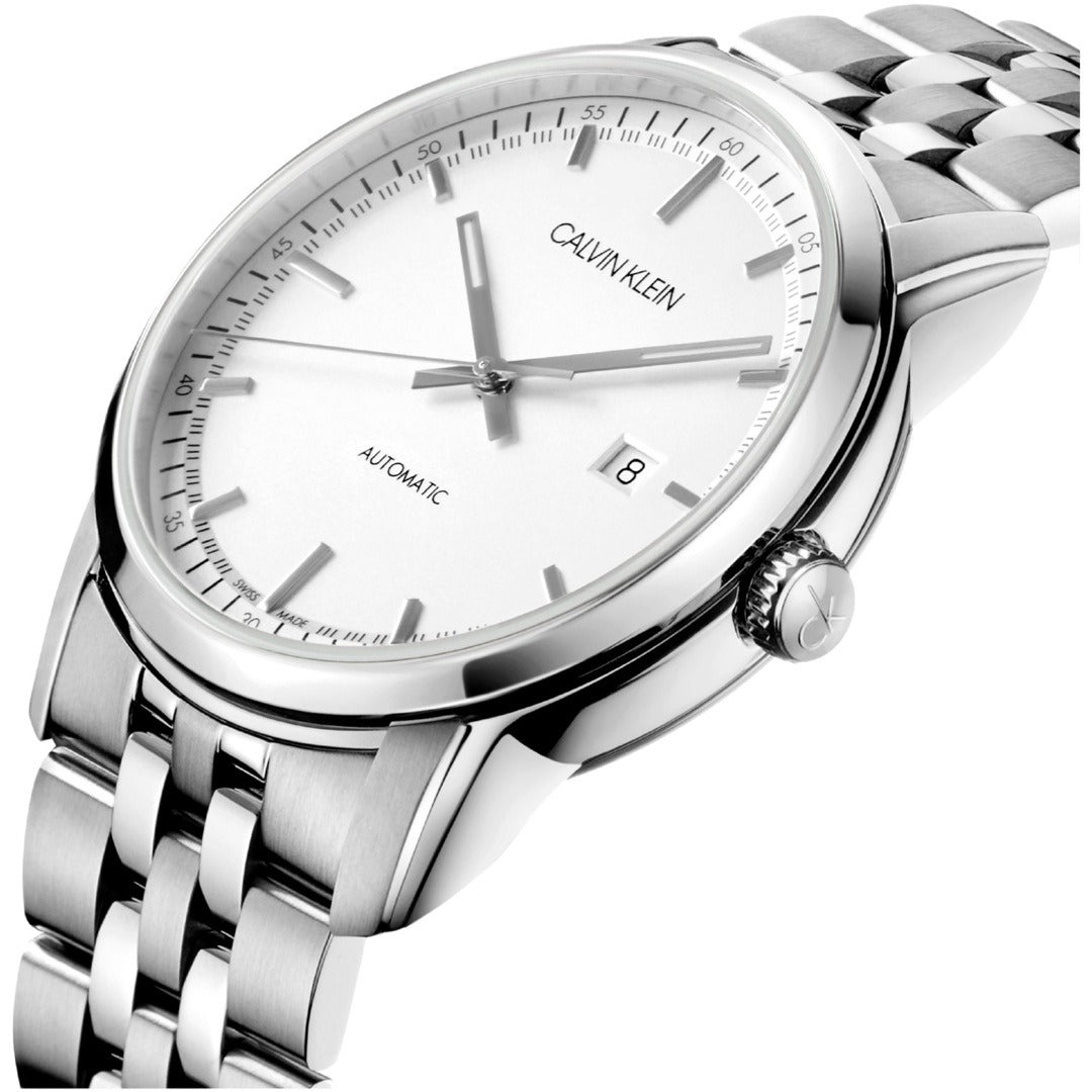 Calvin Klein Classic Herrenuhr 42mm Automatikuhr mit Edelstahlarmband, Swiss Made, elegantes Design, Zifferblatt und Datumsanzeige