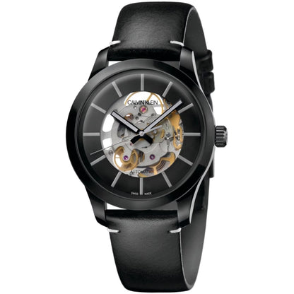 Calvin Klein Swing Herrenuhr 41mm Automatikuhr mit Edelstahlgehäuse und schwarzem Zifferblatt, Swiss Made, K9A244CY