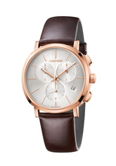 Calvin Klein Posh Herren-Chronograph, 42mm Swiss Made, mit schwarzem Zifferblatt und Edelstahlarmband.