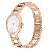 Calvin Klein Cheers Damenuhr mit 32mm Gehäuse, silbernem Zifferblatt und rosegold PVD, Swiss Made, elegante Damenarmbanduhr
