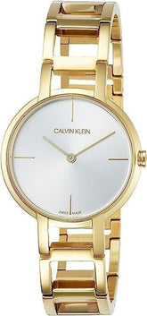 Calvin Klein Cheers Damenuhr mit 32mm Quarzuhrwerk, silbernem Zifferblatt und Edelstahlarmband, Swiss Made.