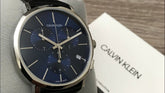 Calvin Klein Posh Herren-Chronograph 42mm mit blauem Zifferblatt, Swiss Made, Quarz-Uhr, stilvolles Herrenarmband