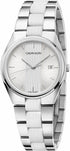 Calvin Klein Contra Damenuhr mit 34 mm Gehäuse, silbernes Zifferblatt, Swiss Made, Quarzwerk, elegantes Design