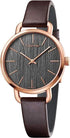 Calvin Klein Damenarmbanduhr Even, 36mm Quarzuhr mit grauem Zifferblatt und braunem Lederarmband, Swiss Made