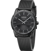 Calvin Klein Evidence Herrenuhr mit 42mm Quarzwerk, schwarzes Zifferblatt und Edelstahlarmband, Swiss Made