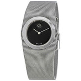 Calvin Klein Impulsive Damenuhr mit 27mm Quarzwerk, schwarzes Stahlmesh-Armband und elegantes Zifferblatt.