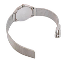 Calvin Klein Damenarmbanduhr mit minimalistischem Design, weißem Ziffernblatt und Quarzwerk, elegant und zeitlos.