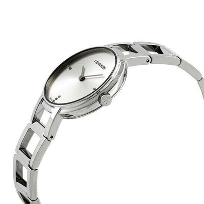 Calvin Klein Damenuhr Classic, Quarzuhr mit 32mm Gehäuse, silbernes Zifferblatt, Swiss Made, eleganter Damenuhrenstil