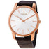 Calvin Klein City Herrenuhr mit 43mm Gehäuse, silbernem Zifferblatt und braunem Lederarmband, Swiss Made, Quarzwerk