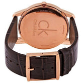 Calvin Klein City Herrenuhr mit 43mm Gehäuse, silbernem Zifferblatt und braunem Lederarmband, Swiss Made, Quarzwerk