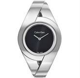 Calvin Klein Sensual Damenuhr mit schwarzem Zifferblatt, Quarzuhr, Swiss Made, 24,5 mm Gehäusedurchmesser, elegantes Design