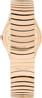 Calvin Klein Whirl Damenuhr mit 33mm Gehäuse, silbernem Zifferblatt, roségold PVD-Band, Quarzuhr, Swiss Made