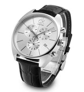 Calvin Klein Exchange Herren-Chronograph 44mm Swiss Made mit schwarzem Zifferblatt und Edelstahlarmband.