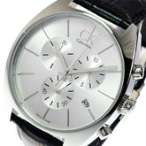 Calvin Klein Exchange Herrenuhr mit 44mm Gehäuse, Schweizer Uhrwerk, schwarzes Zifferblatt und Edelstahlarmband.