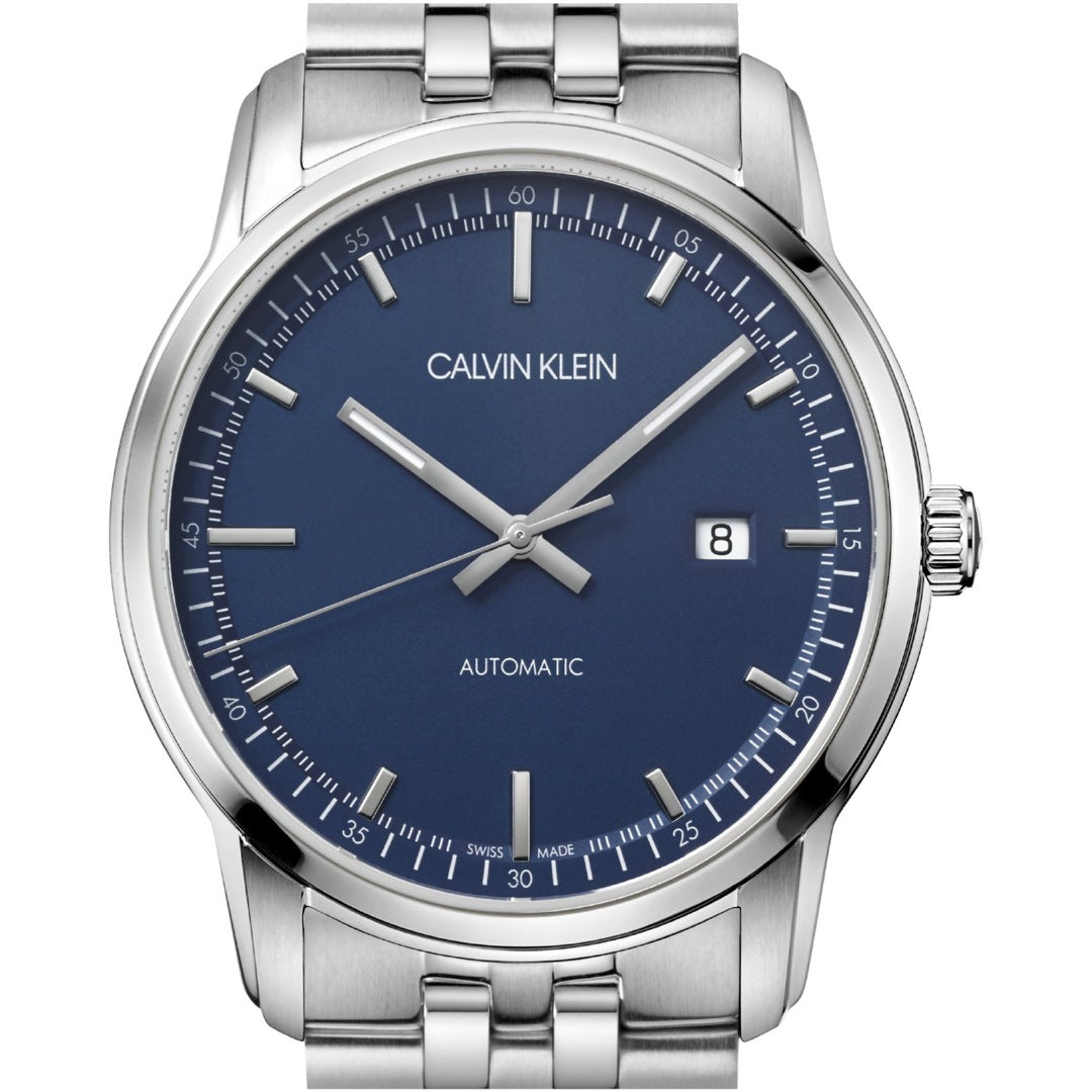 Calvin Klein Infinite Herrenuhr, Automatikuhr mit 42mm Gehäuse, Swiss Made, stilvolles Design, dunkles Zifferblatt und Edelstahlarmband